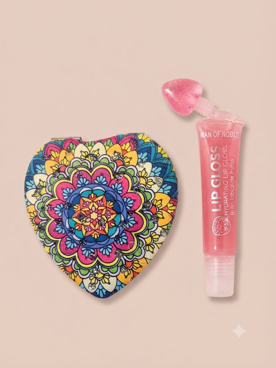 Mandala Heart Compact & Strawberry Lip Gloss Duo - Image 2