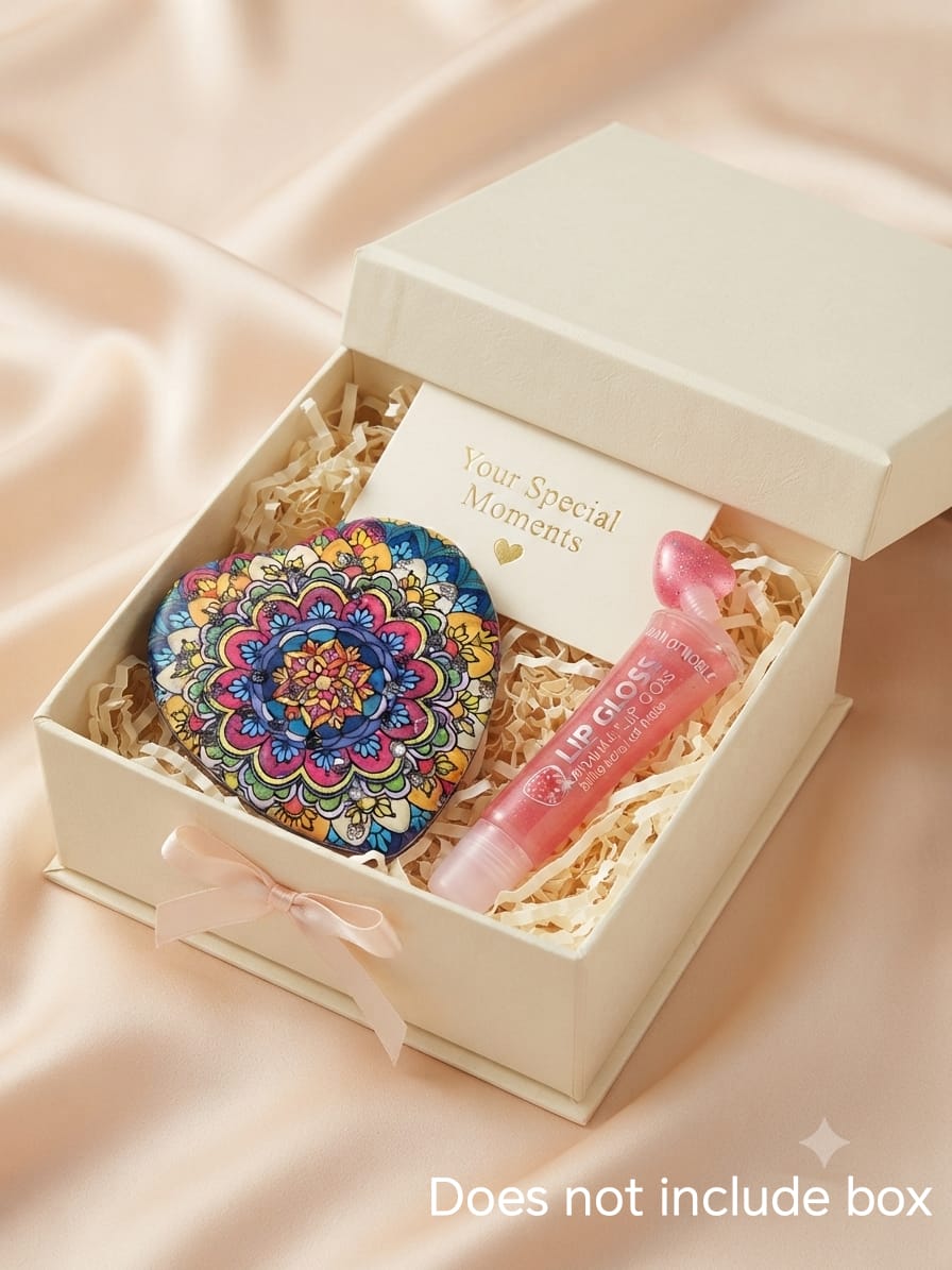 Mandala Heart Compact & Strawberry Lip Gloss Duo - Image 3