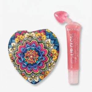 Mandala Heart Compact & Strawberry Lip Gloss Duo