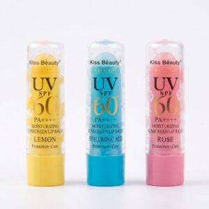 Kiss Beauty UV SPF 60 Lip Balm Trio – Lemon, Hyaluronic Acid & Rose