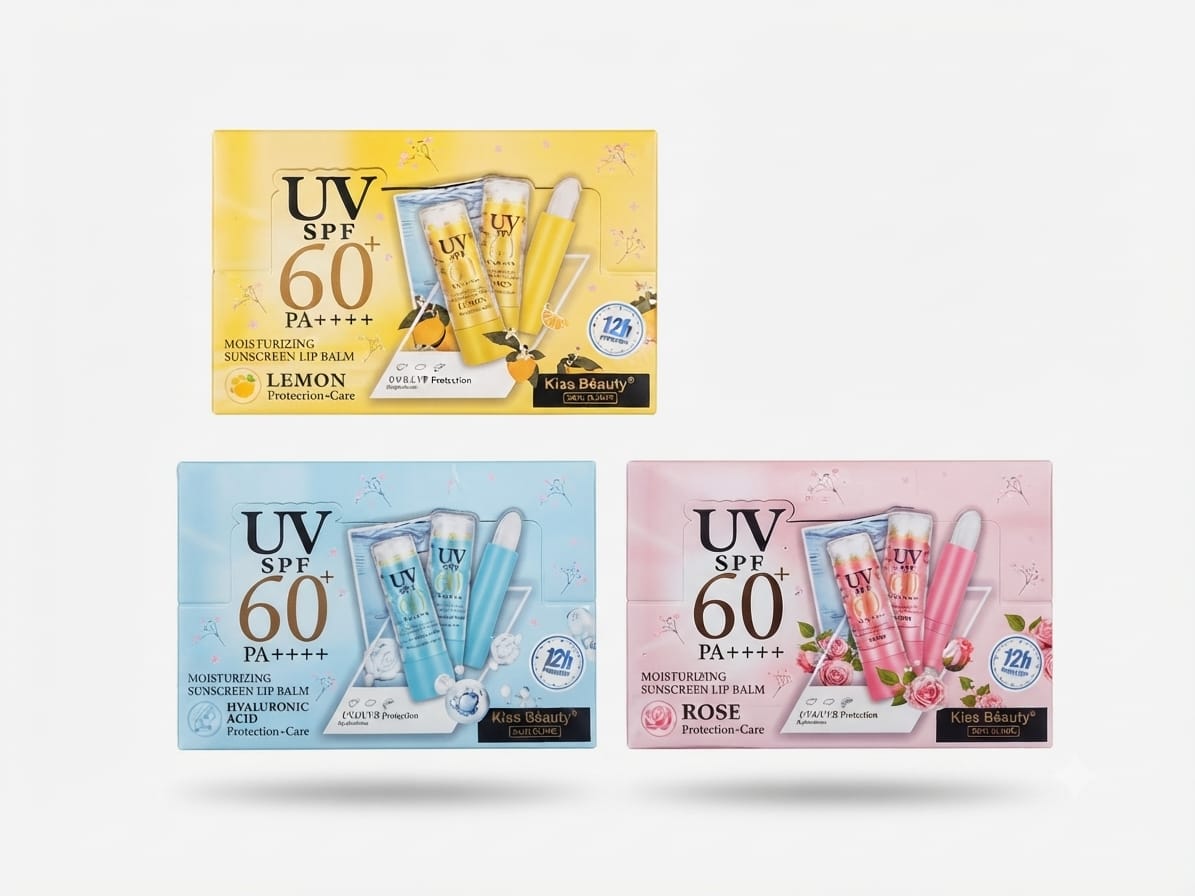 Kiss Beauty UV SPF 60 Moisturizing Sunscreen Lip Balm – Box of 24 (3 Flavors)