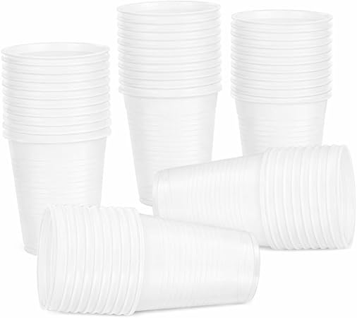 50 Pack 200ml Disposable Plastic Cups | Clear White Blue Pink Black | (White)