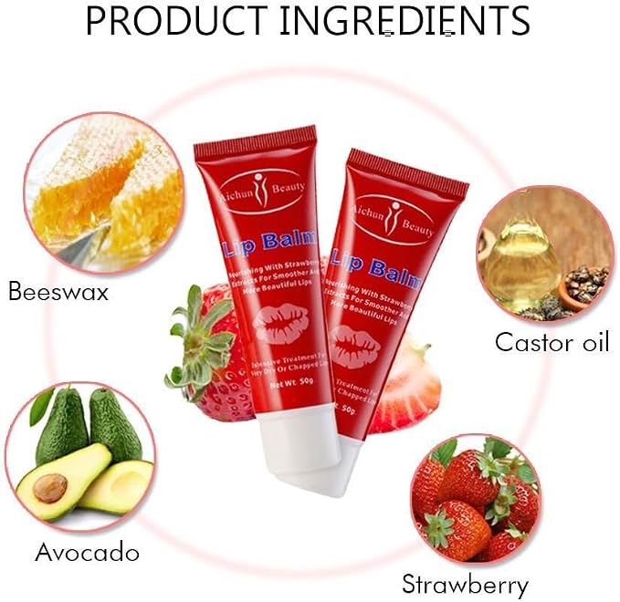 Moisturizing Strawberry Lip Balm 50g | Repair Treatment for Very Dry, Chapped Lips - Image 3